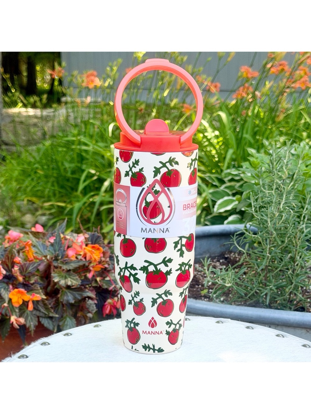 Manna Tomato Vine Bracelet Tumbler 32oz Stainless Steel Insulated Flip Straw NWT